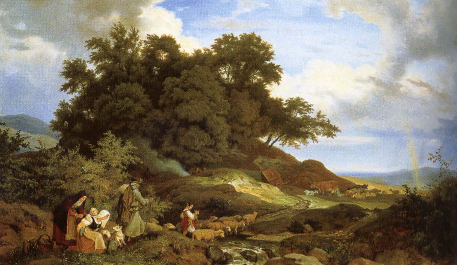 a bohemian landscape with shepherds